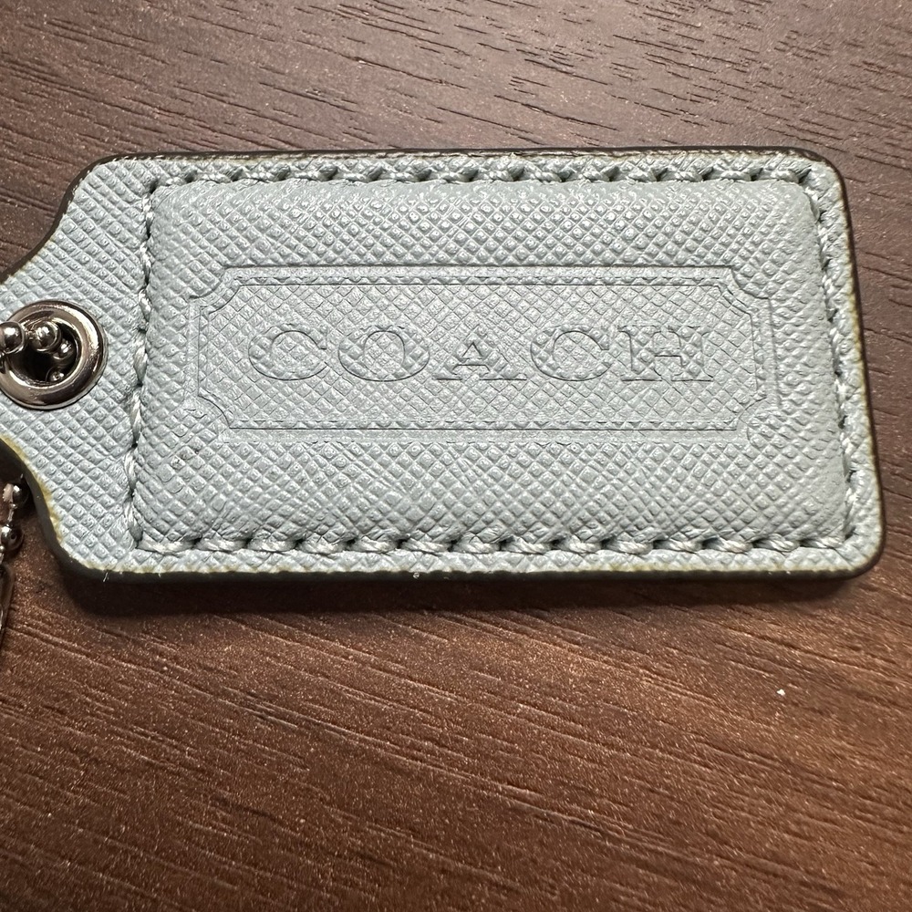 Coach Fob Hang Tag Medium Light Blue Leather Silver Chain 2.5inch